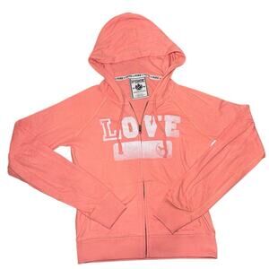 Victoria’s Secret Salmon LOVE Zip‑Up Hoodie 💗 Cozy Casual Sweatshirt - Size M